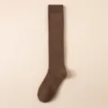 Men's brown winter thermal long tube socks, thick fleece knit solid color knee high socks. - One Size / Dark Coffee