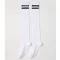 Calze lunghe bianche sopra il ginocchio con tre righe nere, stile JK giapponese in cotone. - Taglia unica / Bianco