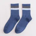 Calzini A Meta Polpaccio Rigati Blu Uomo Variante Cotone Traspiranti Sportivi Lunghi - Taglia unica / Blu jeans