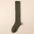 Men's dark green long tube cotton sock, winter warm high knee sock, classic ribbed design. - One Size / Dark Green