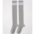 Calze sopra il ginocchio grigie con tre strisce bianche, calze lunghe stile scolastico. - Taglia unica / Grigio chiaro