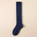 Men solid navy blue thermal long tube socks winter thick fleece lined over calf socks - One Size / Dark Blue
