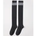 Calze al ginocchio grigio scuro con strisce bianche, stile JK giapponese, cotone traspirante. - Taglia unica / Grigio scuro