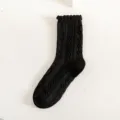 Calze nere lavorate a maglia treccia con volant, simpatico stile lolita giapponese variante. - Calze Metà Polpaccio Volant Treccia (No.6)