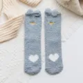 Calzini donna invernali spessi pile corallo orecchie gatto morbidi caldi da casa - Taglia unica / Grigio