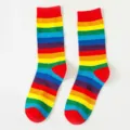 Chaussettes mi-mollet rayées arc-en-ciel pour femmes coton couleur bonbon tendance mode printemps - Taille unique / Bord-côte Rouge