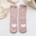 Donne pile corallo calde spesse calzini metà tubo carino orso cuore inverno casa sonno - Taglia unica / Rosa