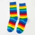 Femmes chaussettes mi mollet rayées arc en ciel coloré mode coton doux style décontracté - Taille unique / Bord-côte Bleu