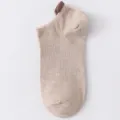 Calzino corto beige basso con dettaglio marrone sul tallone, calzino estivo traspirante in cotone - Taglia unica / Cachi