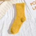 Women winter warm fuzzy socks solid color thick plush mid-tube home floor sleep socks. - One Size / Turmeric