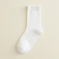 Calzini bianchi da donna con volant, cotone tinta unita stile giapponese grazioso. - Taglia unica / Bianco