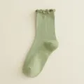 Calzini donna verde chiaro con bordo a volant, stile giapponese cotone unito alla moda. - Taglia unica / Verde Scuro