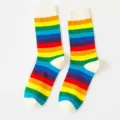 Chaussettes mi-mollet en coton rayées arc-en-ciel pour femmes, style japonais mignon coloré. - Taille unique / Bord-côte Blanc