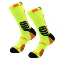 Neon green athletic basketball socks with cushioned towel sole and anti-slip performance. - One Size / 6-Green + Orange