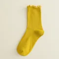 Calzini gialli da donna con volant, stile giapponese tinta unita in cotone morbido carino. - Taglia unica / Curcuma
