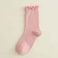 Pink ruffled mid-calf socks for women, cute solid color cotton socks for spring and summer. - One Size / Pink