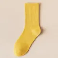 Men solid color ribbed crew socks, breathable cotton summer casual long socks for daily wear. - One Size / Yellow
