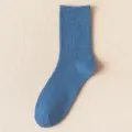Men blue crew socks solid color breathable thin cotton socks ribbed design daily wear - One Size / Blue