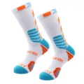 Men's elite basketball socks, white with blue and orange athletic cushioned crew socks. - One Size / 10-White + Orange