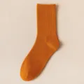 Men's breathable solid color crew socks, casual ribbed cotton socks for spring summer. - One Size / Caramel color