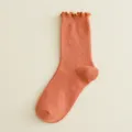 Women ruffle mid tube socks solid color cute cotton socks spring summer sweet style hosiery - One Size / Orange