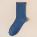Men blue crew socks breathable cotton casual solid color athletic stockings summer wear - One Size / Dark Blue