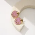 Stainless Steel Pink Enamel Crescent Stud Earrings Minimalist Women Fashion Chic Jewelry - Pink