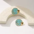 Stainless steel abstract crescent moon oil drop earrings simple women jewelry chic stylish daily wear - Green