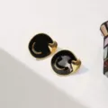 Stainless steel abstract crescent drop oil earrings, minimalist fashion jewelry for women. - Black