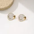 Minimalist stainless steel abstract crescent oil drop earrings for women stylish jewelry - White