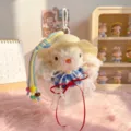 Süßes Plüschhase Puppen Schlüsselanhänger, flauschiger Hasen Tasche Anhänger mit süßem Kleid. - Hasen Prinzessin Kleid / Karierter Rock Strohhut Stil