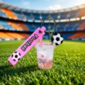 Soccer themed liquid quicksand keychain acrylic football pendant bag charm gift item - Milk Tea Cup Football Quicksand - Pink
