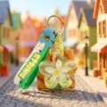 Niedlicher Blumen Treibsand Schlüsselanhänger Tasche Deko Auto Schlüsselring Geschenk - Bunter Sakura-Treibsand - Grün