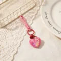 Cute pink heart keychain bag charm with braided rope and bell love design for women gifts. - Red