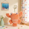 Simpatico portachiavi in peluche di granchio animale marino, morbido ciondolo per zaino. - Serie aragoste di peluche - Arancione