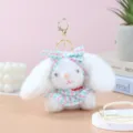 Cute white plush rabbit keychain with plaid dress fluffy bunny bag charm cute gift for girls - White