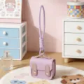 Mini borsa auricolari in pelle PU viola ciondolo portachiavi carino stile dettaglio. - Viola