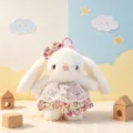 Cute floral dress plush rabbit pendant keychain, soft stuffed animal doll bag hanging decoration. - Pink Floral Dress Rabbit