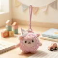 Simpatico portachiavi pecora in peluche con cappello da festa, ciondolo borsa animale. - Rosa