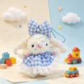 Plaid dress rabbit plush toy pendant, cute blue checkered design, soft toy keychain. - Blue Plaid Dress Rabbit