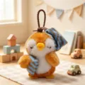 Cute penguin plush keychain backpack pendant toy with sleeping hat and mini pillow warm style. - Pajama Penguin / Brown