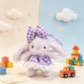 Purple checkered bunny plush toy cute keychain bag pendant soft stuffed doll accessory - Purple Plaid Dress Rabbit