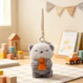 Cute grey sea otter plush keychain variant, fluffy animal bag charm with hanging strap for kids. - Gray