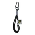 Black braided rope keychain with carabiner and woven tag for keys, bags, and phone charms. - Black