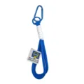 Blue woven rope keychain with metal carabiner and fabric label for keys or school bags. - Dark Blue