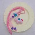 Pink resin cute little horse keychain bag charm with braided rope and colorful beads. - Pink