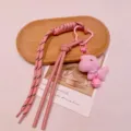 Pink phone lanyard cute plush horse keychain bag charm accessory set for women girls - Pink