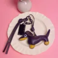 Cute Leather Dachshund Dog Keychain Bag Charm DIY Pendant Key Ring Purse Accessories - Black