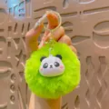 Green panda plush ball keychain cute cartoon animal bag charm fluffy keyring for women - Green