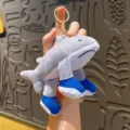 Plush shark keychain toy cute cartoon doll bag pendant with blue sneakers ornament - Three-Legged Shark